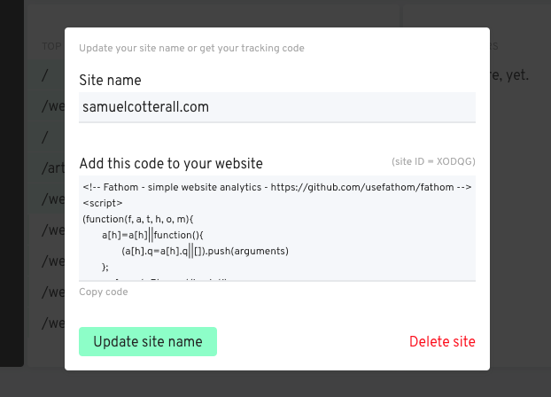 Screenshot of Fathom snippet